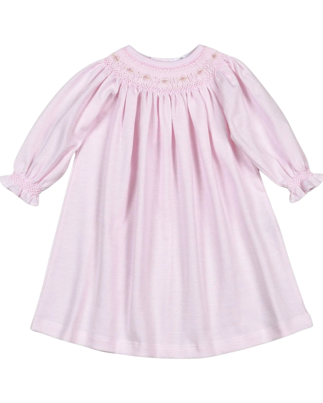 Hand Smocked Sally Pink Stripes Pima Bishop Dress