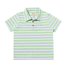 Load image into Gallery viewer, Lime/White/Blue Stripe Pique Shipping Polo
