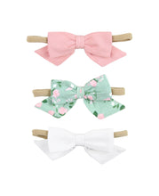 Load image into Gallery viewer, Tea Roses 3-pack elastic bow headband set
